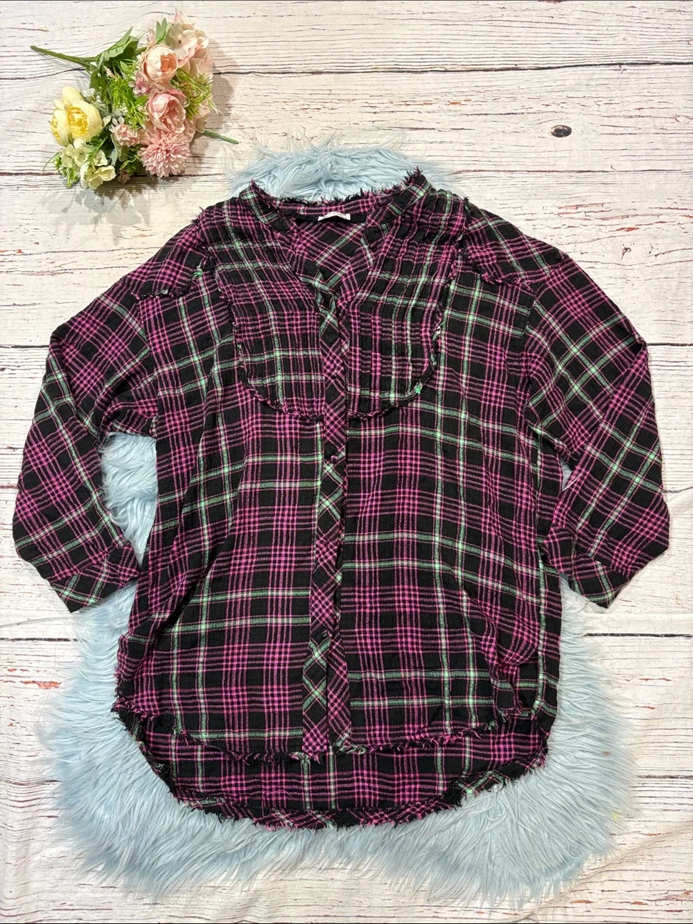 Intimately Free People Plaid About You Sleep Oversized Button Down Pajama Top